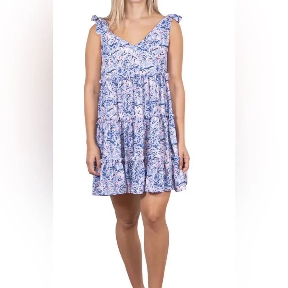Simply Southern pink blue foral tiered dress ruffle beach v neck babydoll dress